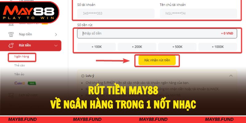 Rút tiền MAY88 qua ngân hàng để tối ưu trải nghiệm của bạn